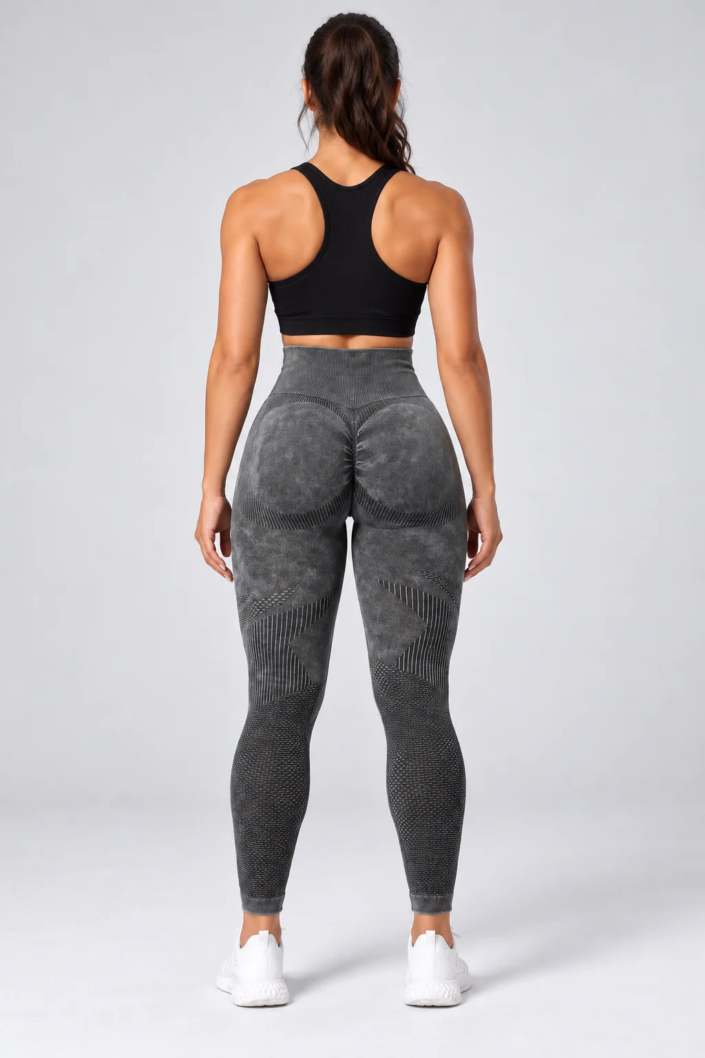 Leggings gris carbón jaspeado tiro alto efecto push-up — fotografía 2