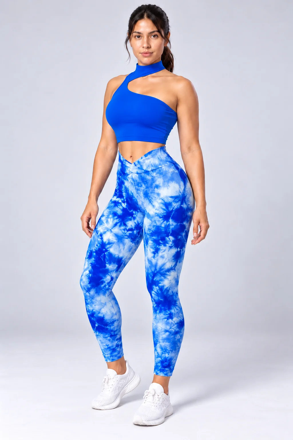 Conjunto Deportivo Push Up Mujer Top Asimétrico Cuello Alto Azul — fotografía 2