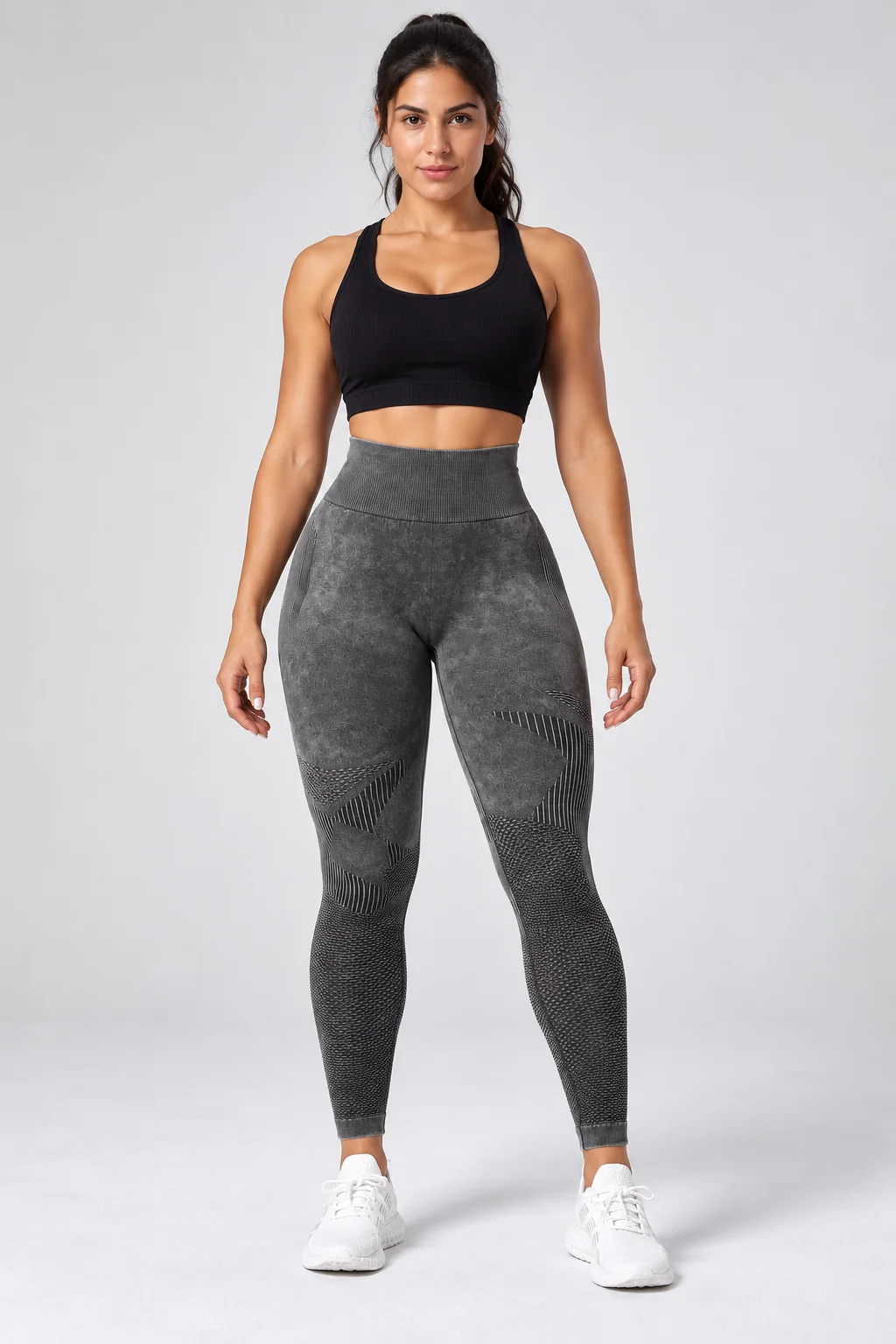 Leggings gris carbón jaspeado tiro alto efecto push-up — fotografía 3