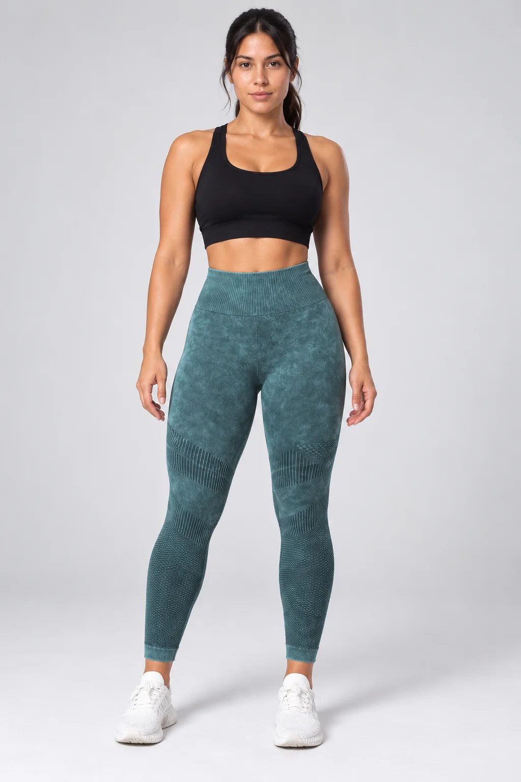 Leggings teal jaspeado tiro alto efecto push-up — fotografía 3